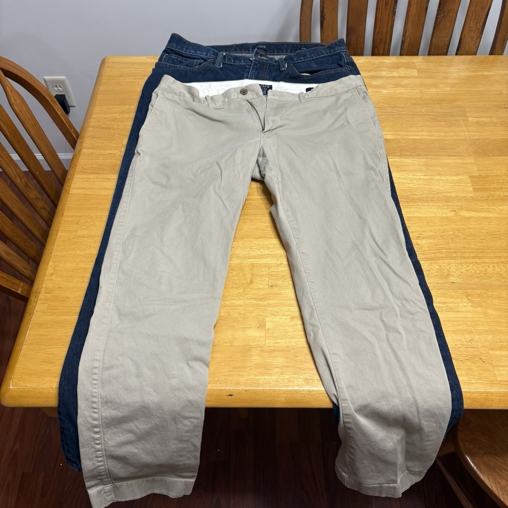 J Crew Jeans Mens Size 34 x 32 Dark‎ Blue & Tan Slim Fit Pants Lot of 2